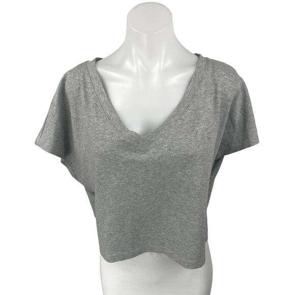 OGL Women's Gray Short Sleeve Deep V Neck Boxy Cropped T Shirt Tee Top Size L - Picture 1 of 4